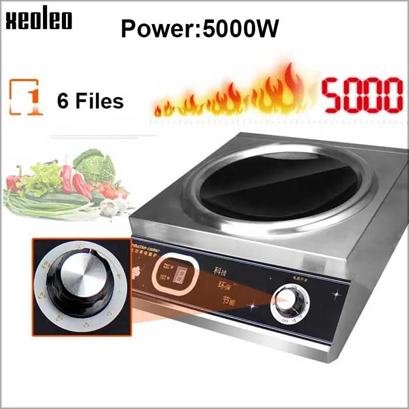XEOLEO Commercial Concave Induction Cooker Kitchen Stainless Steel  Electromagnetic Heating Food  Stove Home Appliance Wok