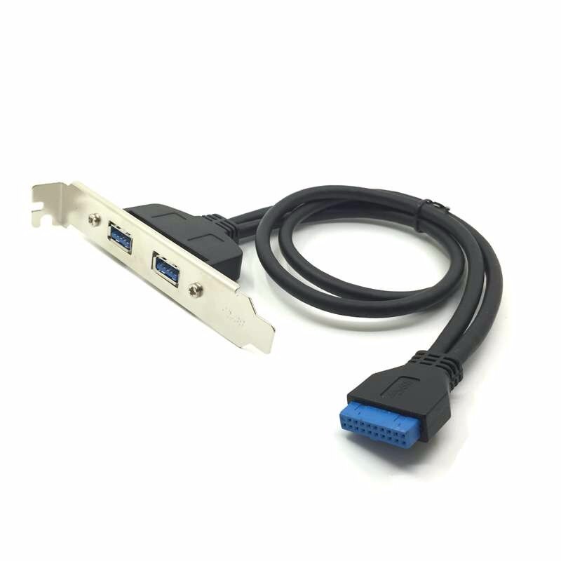 USB 3.0 Motherboard 19 / 20 Pin header to 2 port USB 3.0 Tyep A Female Cable For Desktop PCI-e profile w/ Rear PCI Bracket Panel