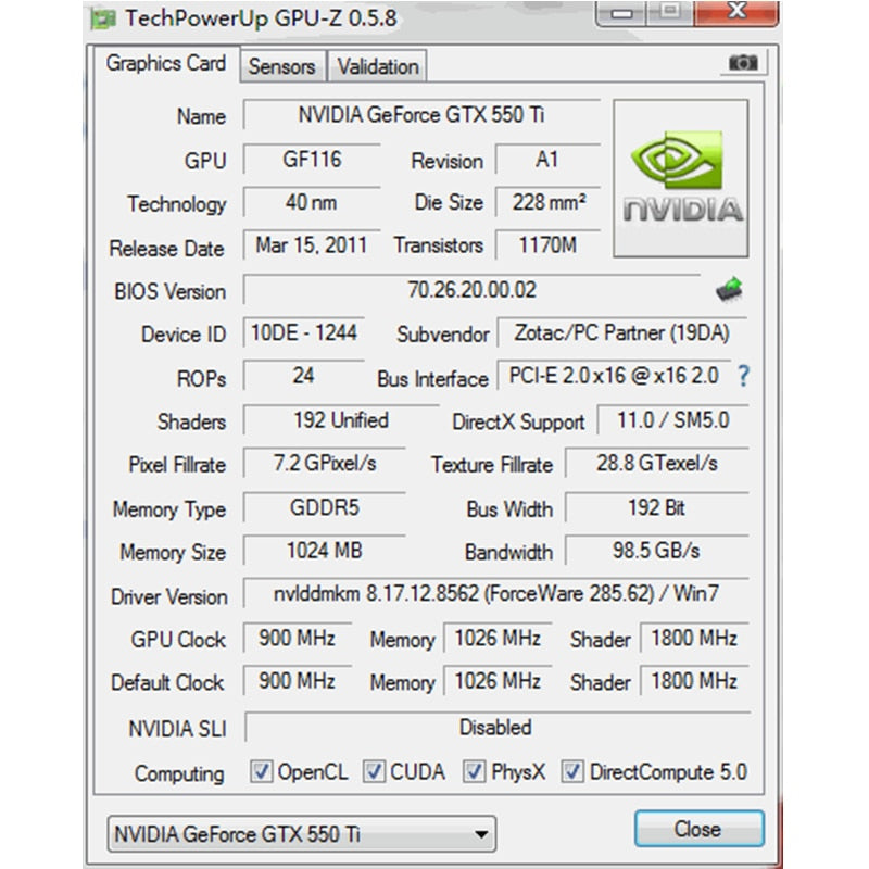 ZOTAC Graphics Card GTX 550 Ti 1GB GPU GDDR5 Video Card for nVIDIA Map GeForce GTX550 Ti 1GD5 GTX 550Ti Cards Dvi VGA Videocard