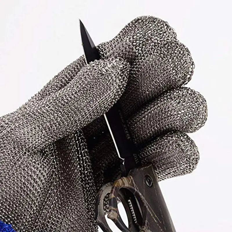 Blue Red Safety Cut Proof Stab Resistant Stainless Steel Metal Mesh Butcher Glove High Performance Level 5 Protection