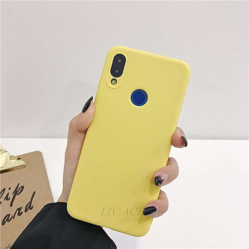 solid candy color silicone case on for xiaomi redmi note 7 note7 pro / redmi 7 yellow thin tpu phone back cover coque funda