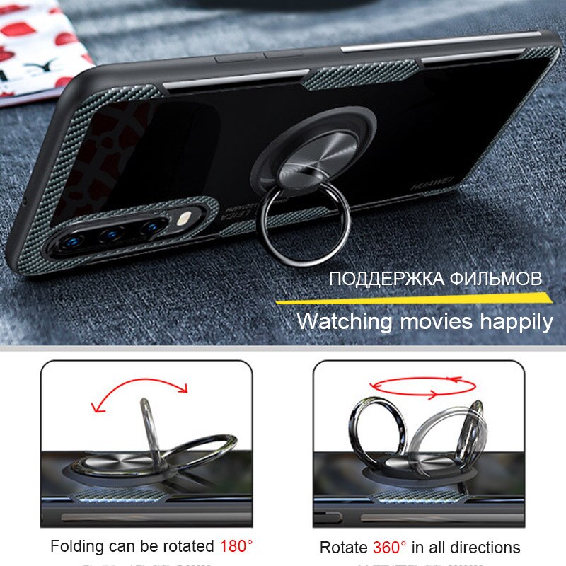 KEYSION Luxury Slim Shockproof Metal Magnetic Car Ring Case for Huawei P30 P20 Pro Lite Soft Silicone Cover for Mate 20 Pro Lite