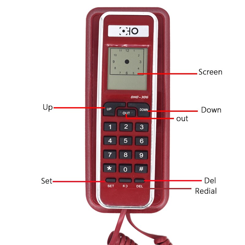 Wall Mount Call ID Corded Telephone with Redial Landline Telephone Extension Fixded Mini Phone for Home Hotel Office Red Black