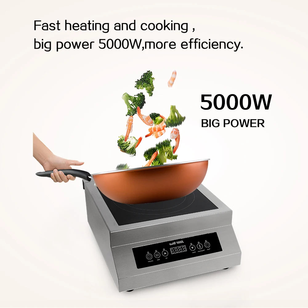 GZZT 5000W Induction Cooker Ceramic Glass Stir Fry Flat Cooktop Touch Control Max 20KGS Bearing Load For Hotel Restaurant