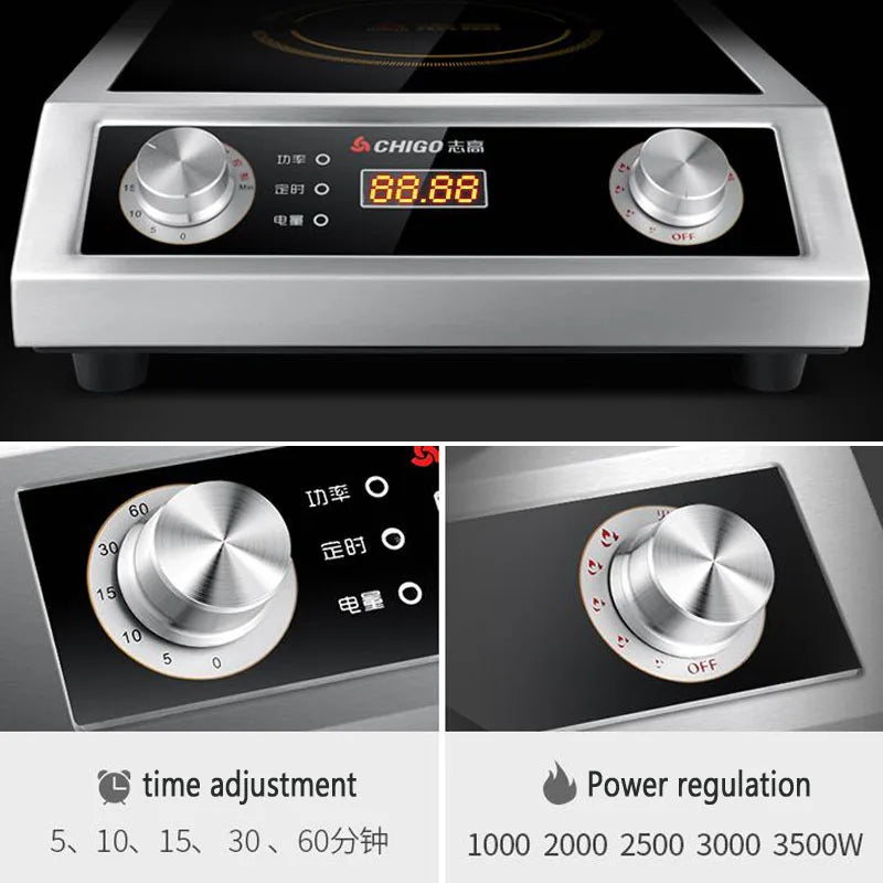 Induction Cooker 3500W High-power Commercial Stainless Steel Electric Frying Stove Hotel Restaurant Hot Pot Cooking Kitchenware
