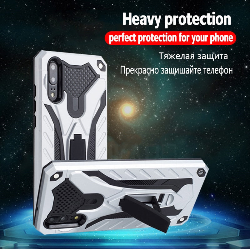 Luxury Armor Shockproof Stand Case for Huawei P40 P30 P20 Lite Mate 30 20 10 9 Pro Y6 Y7 Y9 Prime 2019 Rugged Silicone Cover