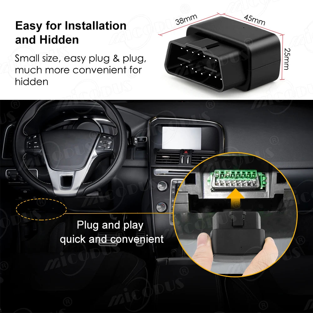 OBD GPS Tracker Car Tracker Micodus MV33 Realtime Tracking Voice Monitor Mini GPS Locator Shock&Plug-out Alarm Geofence Free APP