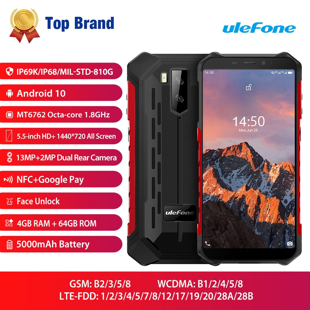 Ulefone Armor X5 Pro Rugged Waterproof Smartphone 4GB+64GB Android 11 Cell Phone NFC 4G LTE Mobile Phone