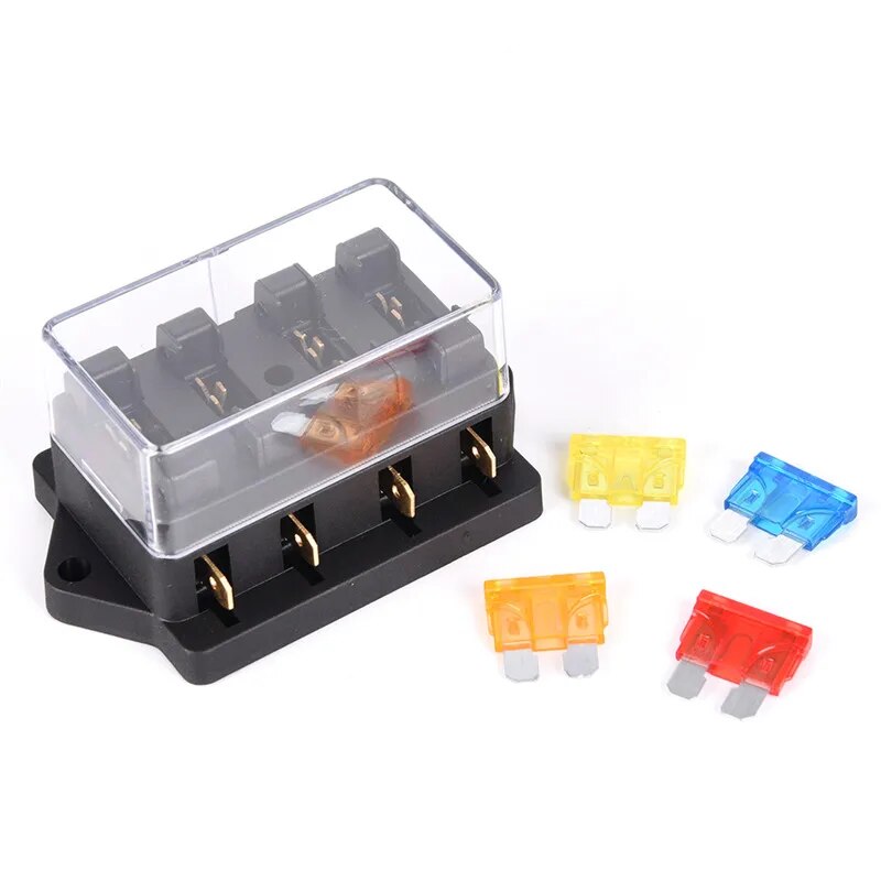 1 Pcs NEW Car 4 Way Circuit Standard ATO Blade Fuse Box Block Holder 12V / 24V+4 Way Fuse For 22mm Handlebar Motorcycles E-Bikes