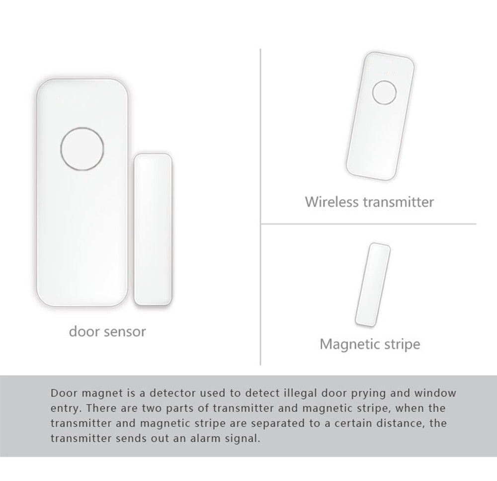 Wireless Magnetic Door & Window Sensor EV1527 Coding Mode RF 433MHz for Home Security Alarm System Home Burglar Alarm Kits