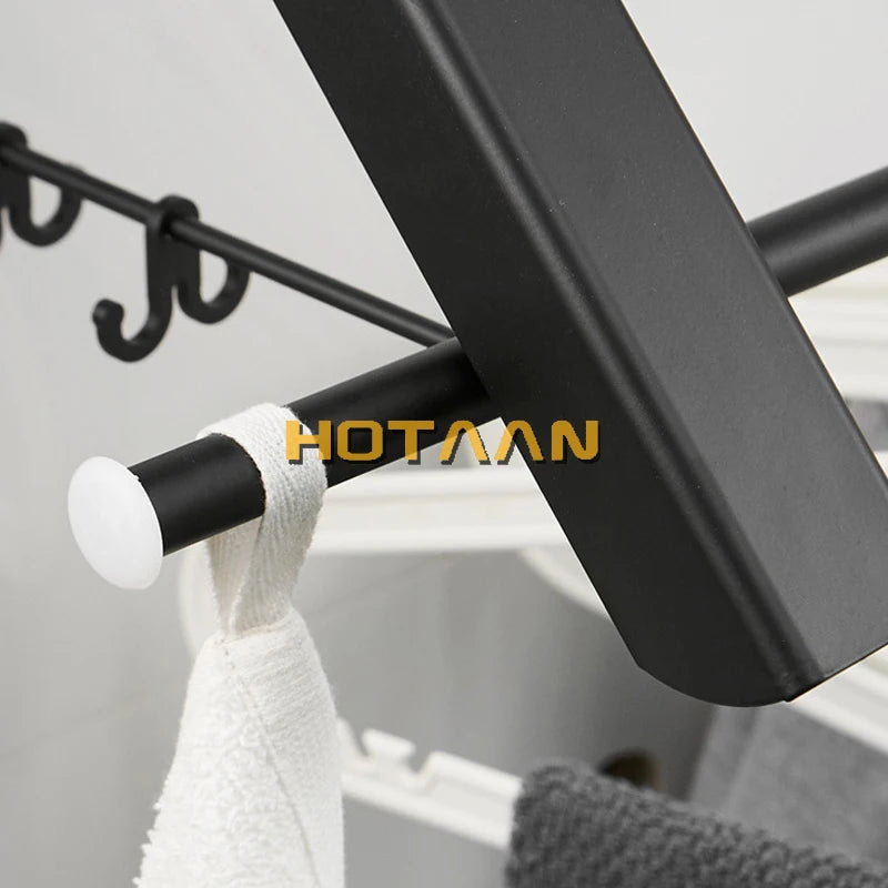 Black Bathroom Folding Home Laundry Adjustable Drying Rack Retractable Punch Free Balcony Tool Multifunction Clothes Hanger