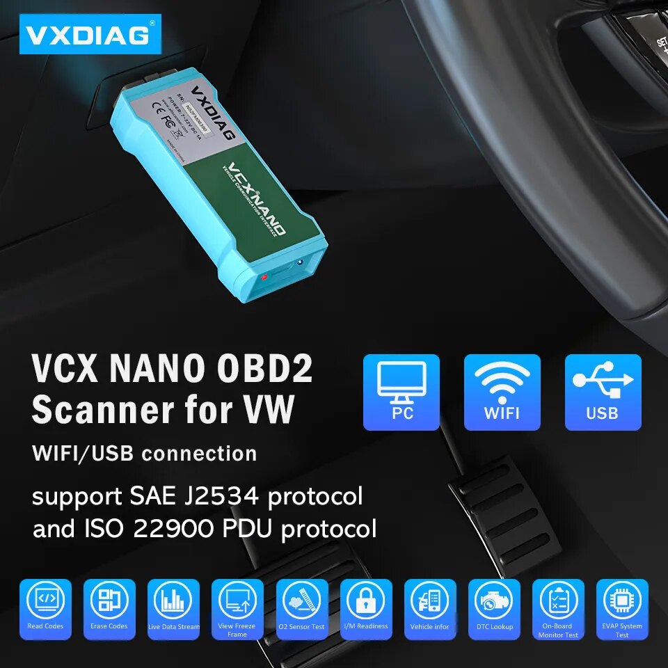 VXDIAG NANO NX100 for VW Audi Seat WiFi Car OBD2 Full System Diagnostic Tool J2534 Programming Coding Code Reader as 6154A 5054A