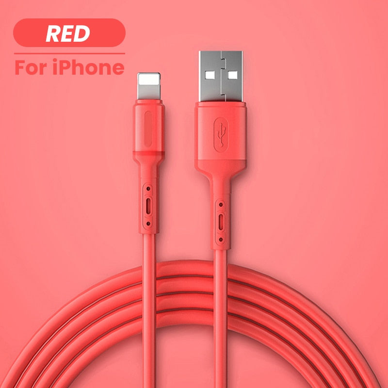 USB Cable For iPhone 14 13 12 11 Pro Max XR XS 8 7 6s 5s Fast Data Charging Charger USB Wire Cord Liquid Silicone Cable 1/1.5/2M