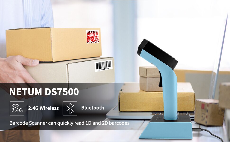 NETUM Bluetooth  Barcode Scanner DS7500  Automatic  Wireless 2D  QR Bar Code Reader PDF417 for Mobile Payment