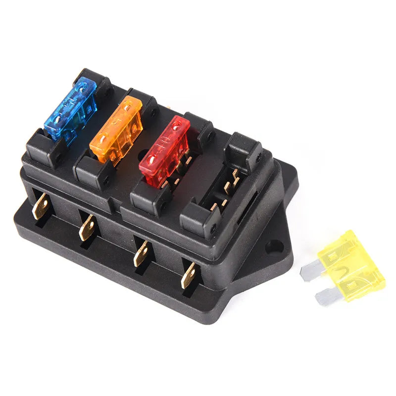 1 Pcs NEW Car 4 Way Circuit Standard ATO Blade Fuse Box Block Holder 12V / 24V+4 Way Fuse For 22mm Handlebar Motorcycles E-Bikes