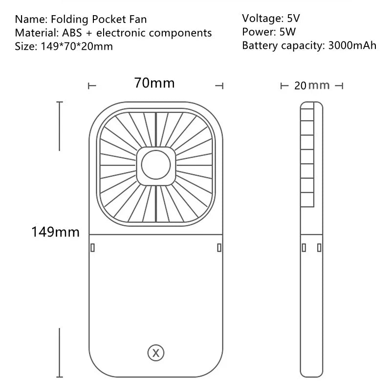 Portable Air Conditioner Hanging Neck Fan With 3000mAh Power Bank Mini Folding USB Handheld  Desk Air Cooler Fan