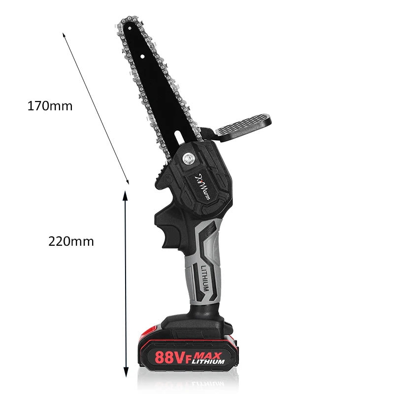 6 Inch Cordless Electric Chain Saw Rechargeable Two Battery Handheld Pruning Tool Wood Cutters Garden Power Chainsaw