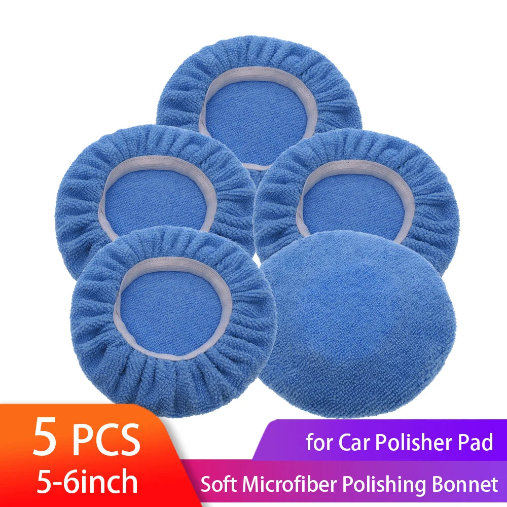 5Packs Car Polisher Pad Bonnet 5 to 6 inch Buffer Bonnets Soft Microfiber Polisher Pad Cover Waxing Applicator Bonnet