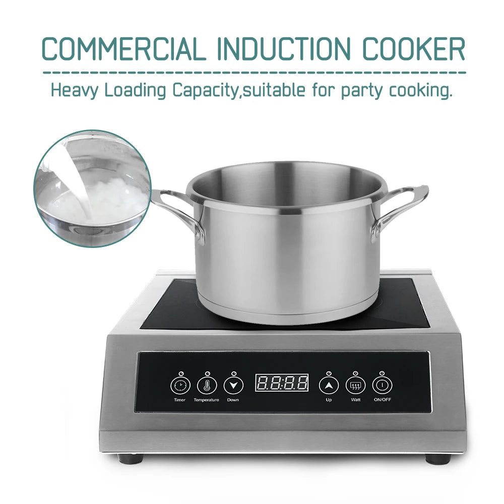 GZZT 3500W Induction Cooker Induction Hob Smart Touchpad Cooktop Waterproof 180 Min Commercial Hot Pot Stainless Steel Housing