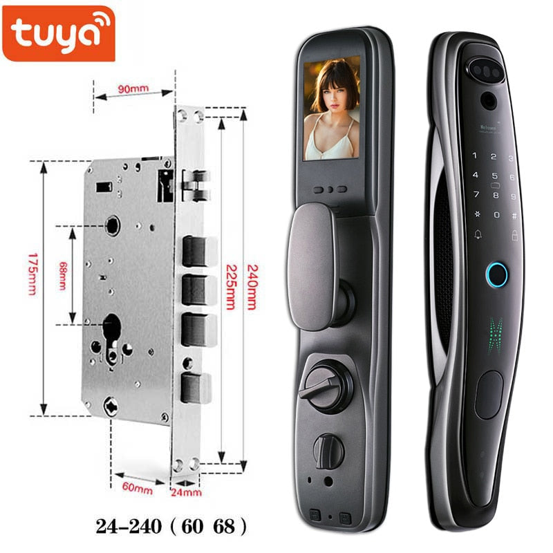 Tuya Smart 3D Face Door Lock Security Face & Camera Monitor Intelligent Fingerprint Password Biometric Electronic Key Unlock