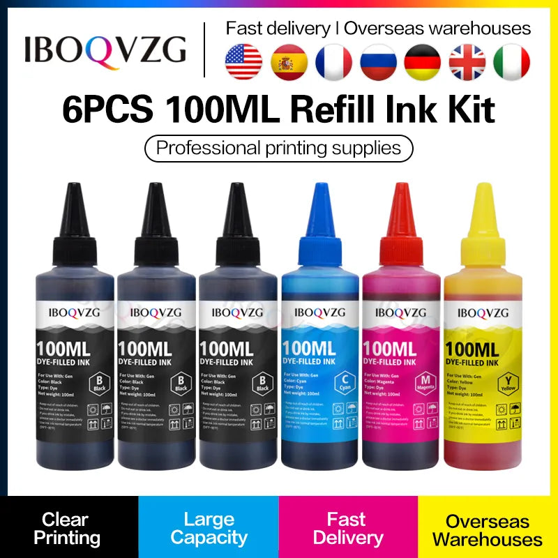 IBOQVZG 100ML Universal Refill Ink kit for Epson for Canon for HP for Brother Inkjet Printer CISS Cartridge Printer Ink