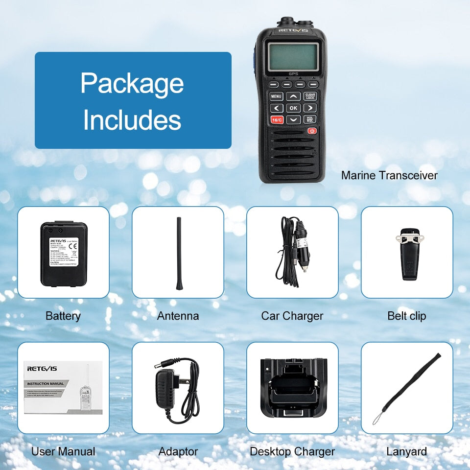 Retevis RM40 VHF Marine Radio IPX7 Waterproof Two Way Radio Communicator GPS DSC MOB Float Alarm Walkie Talkie LCD 5W Marine HT