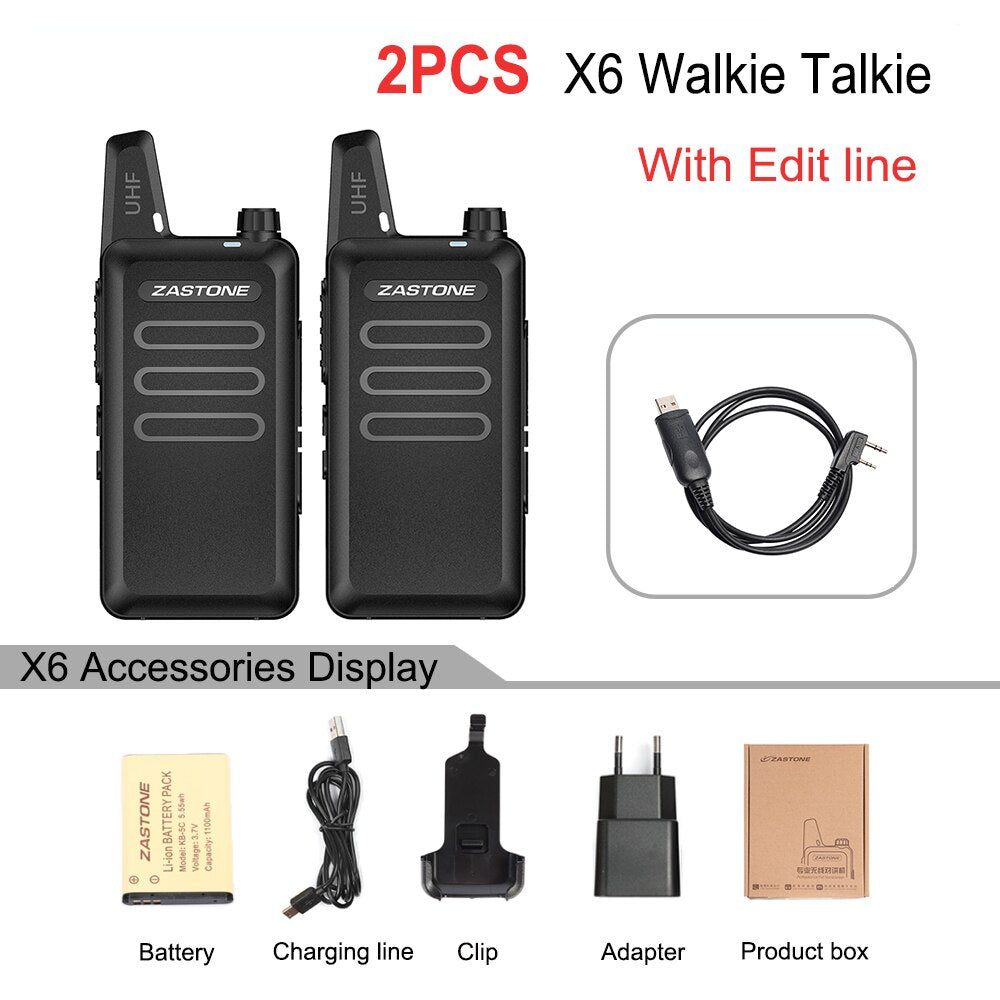 2pcs Zastone X6 Mini Walkie Talkie kids UHF Raido Walkie-talkie 400Mhz Two Way Radio FM Ricetrasmettitore USB Communicator