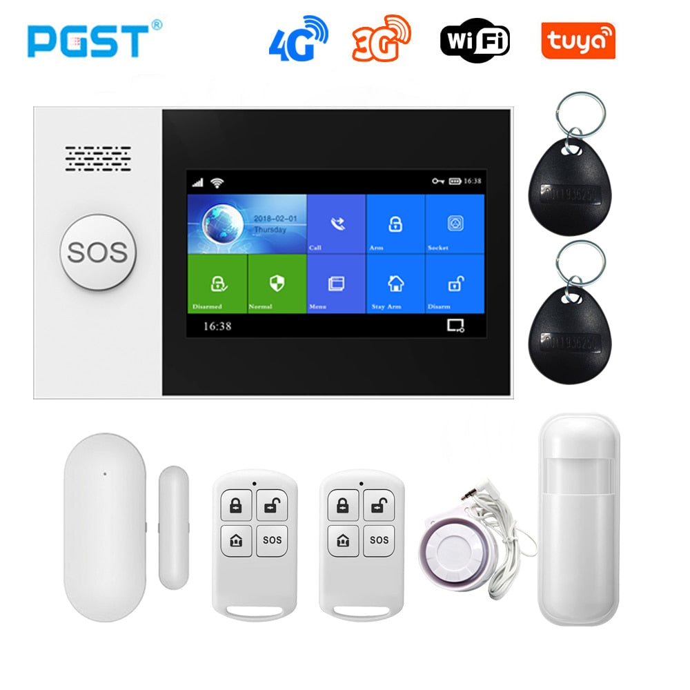 PGST PG-107 4G Tuya Wireless Home WIFI GSM Home Security With Motion Detector Sensor Burglar Alarm System Support Alexa & Google