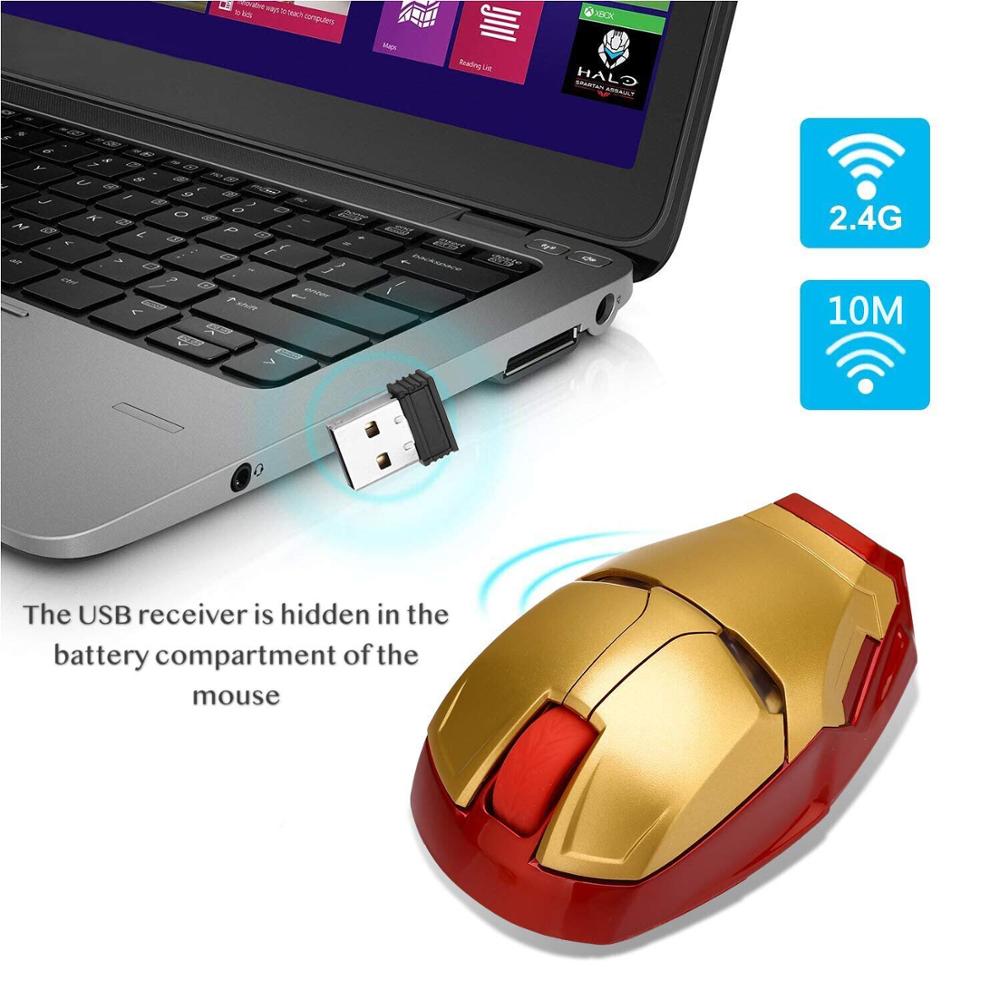 Wireless Mice Iron Man Mouse Mouses Computer Button Silent Click 800/1200/1600/2400DPI Adjustable USB Optical Mice For Computer