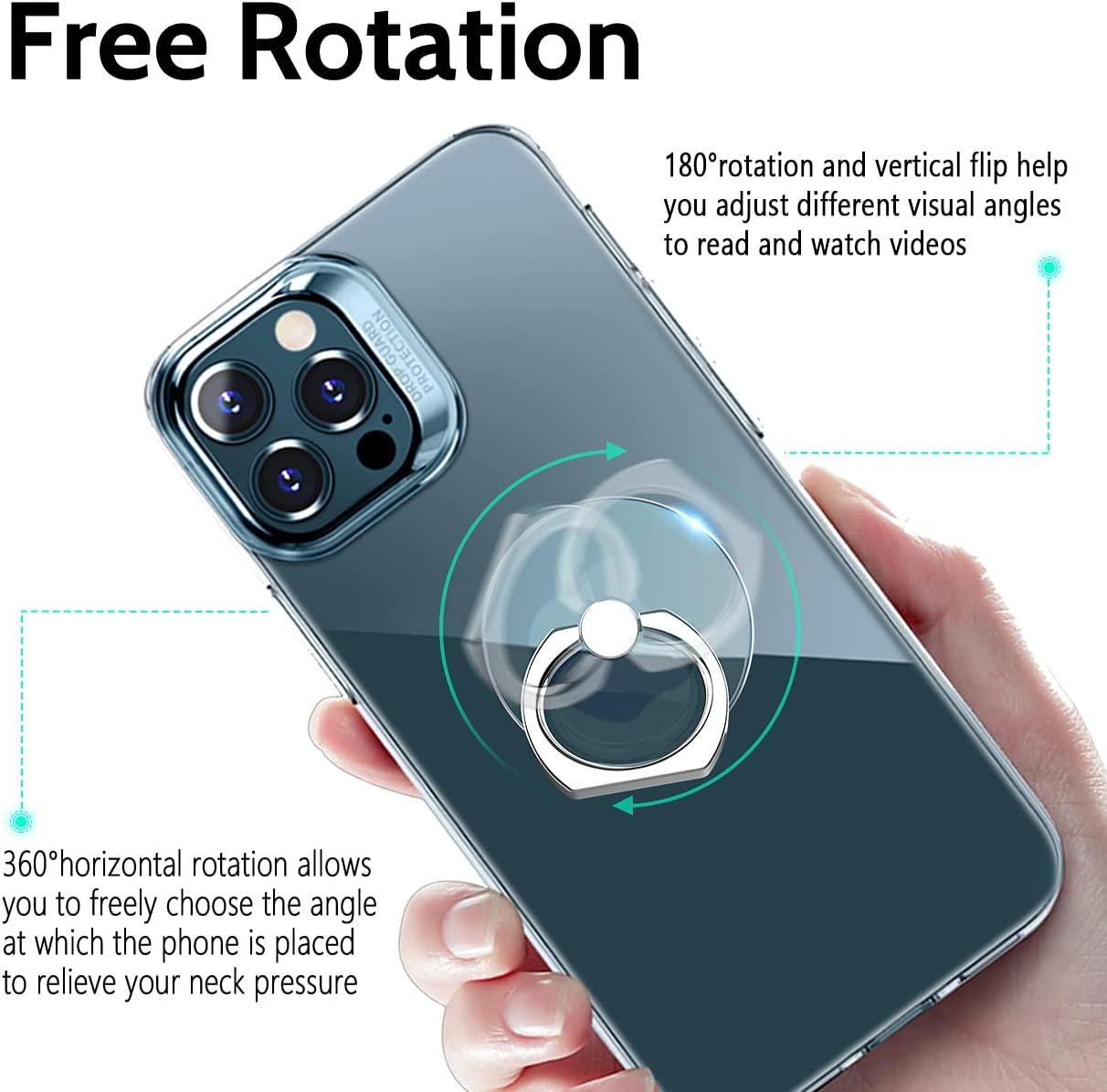 Transparent Cell Phone Ring Holder Stand 360° Degree Rotation Clear Finger Grip Kickstand Compatible Various iPhones Case