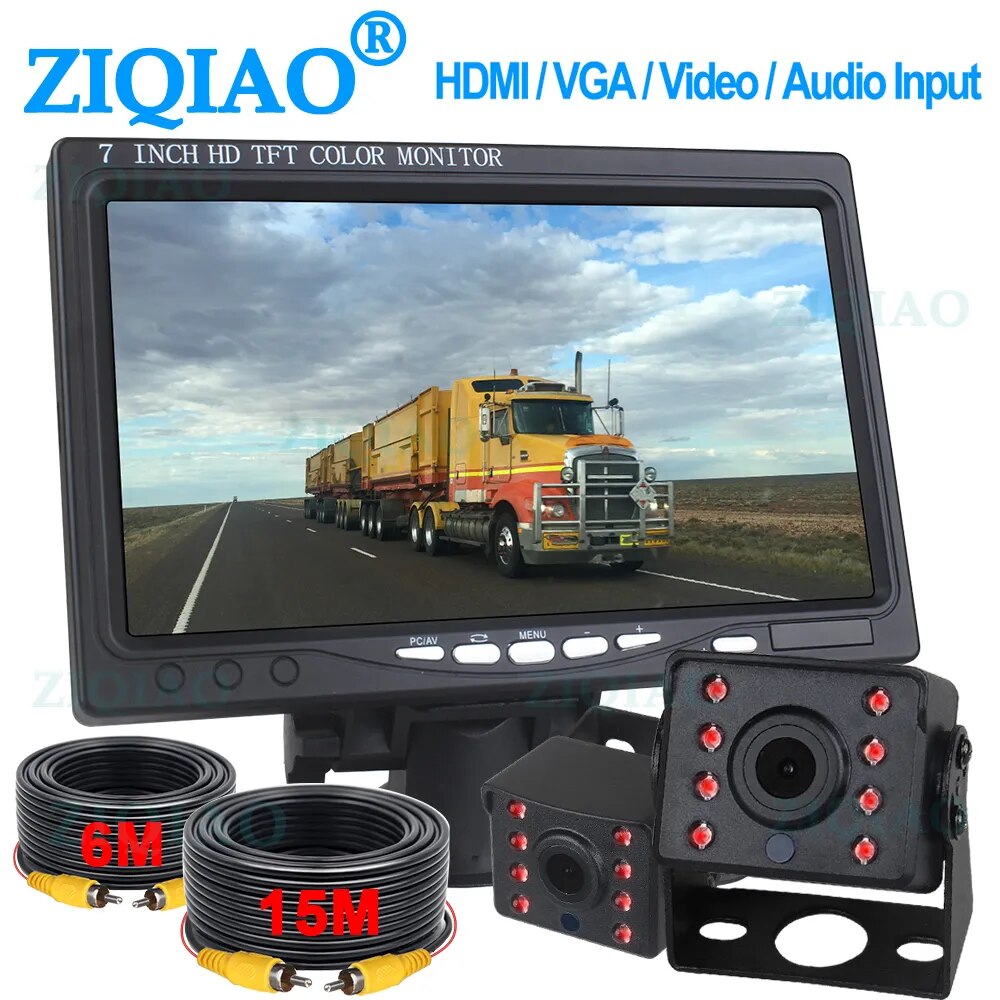 ZIQIAO 7 Inch Truck LCD Monitor HD Computer TV Display CCTV Security Surveillance Screen With VGA Video Audio Input P724