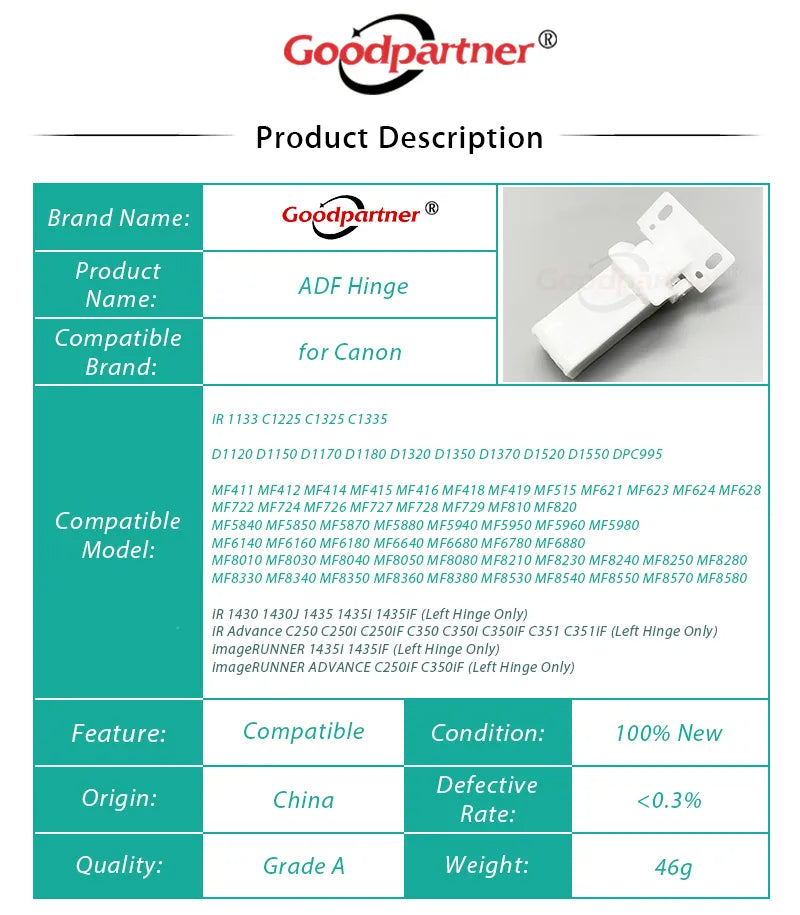 1X FL3-1430-000 FL3-1430 ADF Hinge for Canon D1120 D1150 D1170 D1180 D1320 D1350 D1370 C1225 1133 1435 MF419 C250 C350 5980 6680