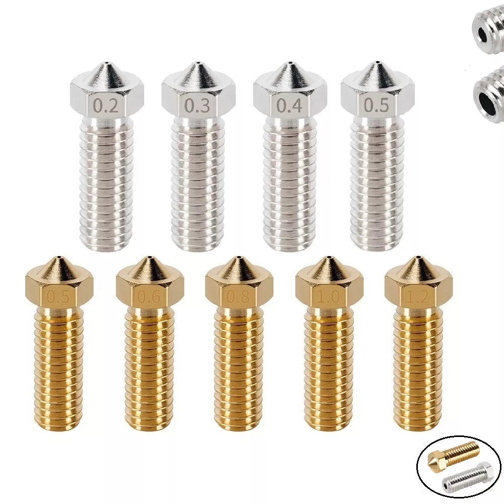MEGA 8pcs/lot 3D Printer Volcano Nozzles Stainless Steel Brass M6 Thread Hotend Nozzle 0.2mm-1.2mm For 1.75mm 3mm Filament