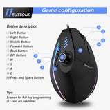 For ZELOTES Vertical Gaming Mouse Programmable USB Wired RGB Optical Mouse 11 Buttons 10000 DPI Adjustable Ergonomic Gamer Mice