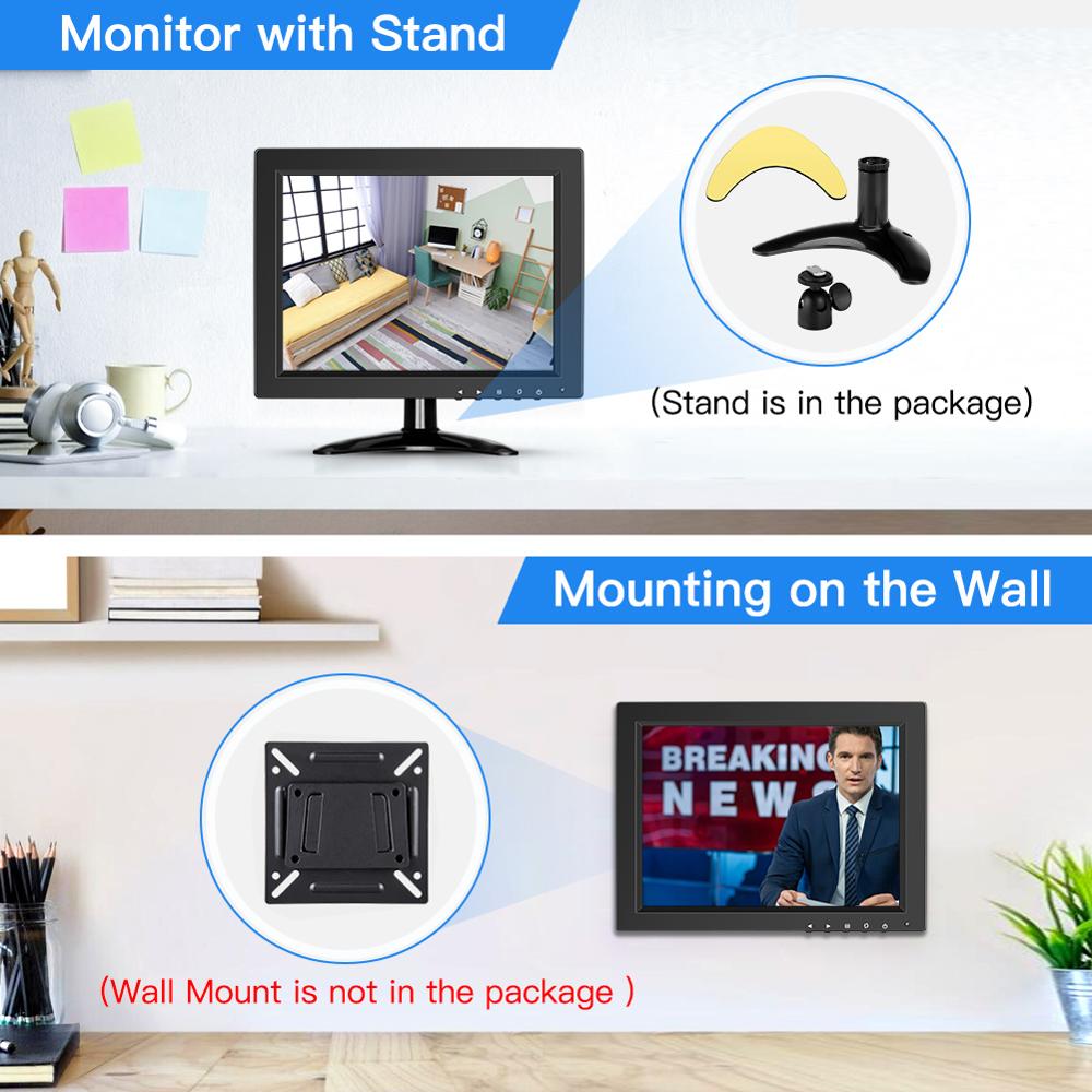 Eyoyo 10 inch Security CCTV Monitor Small Portable HDMI LCD Monitor IPS HD 1024x768 4:3 with BNC HDMI VGA AV Input for PC Raspbe