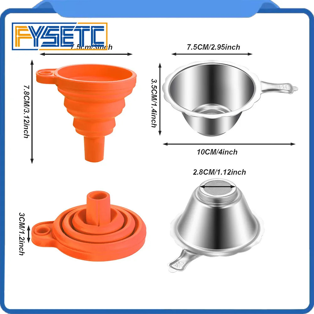 FYSETC High Quality Metal UV Resin Filter Cup and Measuring cup+Silicon Funnel Disposable for Photon SLA 3D Printer Accessorie