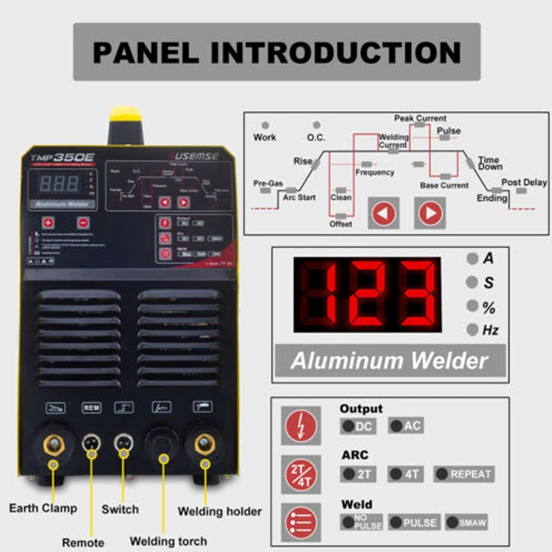 Susemse Aluminum Welding machine TMP350E tig ac/dc ARC Welder For Digital Control  Tig/MMA Welding Machine 350A110/220V