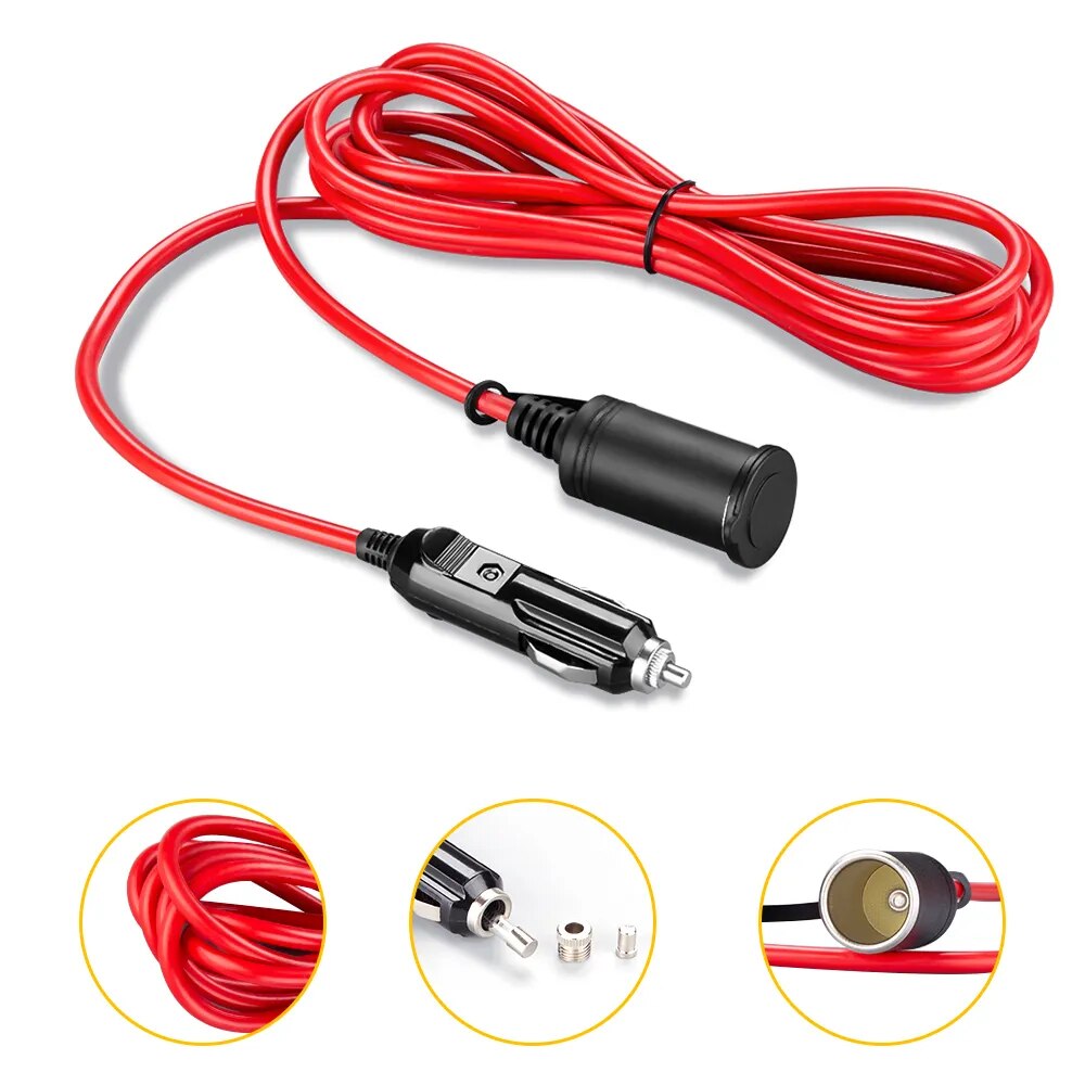 Extractme 12V 24V 15A Car Cigarette Lighter Extension Cord 3.6M 16AWG Car Splitter Charger Cable Socket Plug Auto Accessories