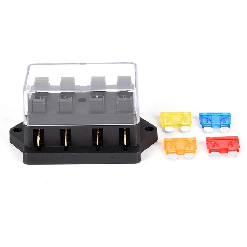 1 Pcs NEW Car 4 Way Circuit Standard ATO Blade Fuse Box Block Holder 12V / 24V+4 Way Fuse For 22mm Handlebar Motorcycles E-Bikes