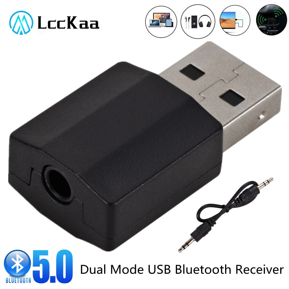 LccKaa Wireless USB Bluetooth5.0 Transmitter Receiver Mini 3.5mm AUX Stereo Music Adapter For Car Radio TV Blue-tooth Earphone