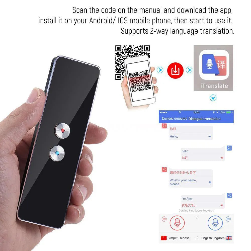 Smart Voice Translator Instant High Recognition Ability Accurate 30+ Languages Translation Lightweight Long-time Use 2-way