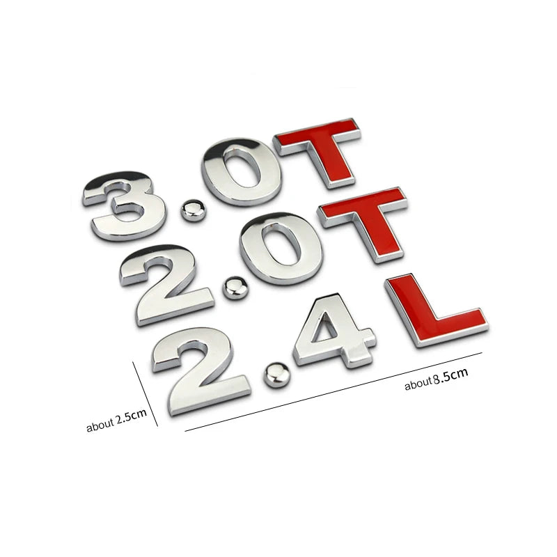 Hotsticker 3D Chrome Metal Car Trunk Engine Displacement Scale Badge 1.4/ 2.0/ 3.0/ 1.8/1.6/1.5T Emblem Letter T L Auto Sticker