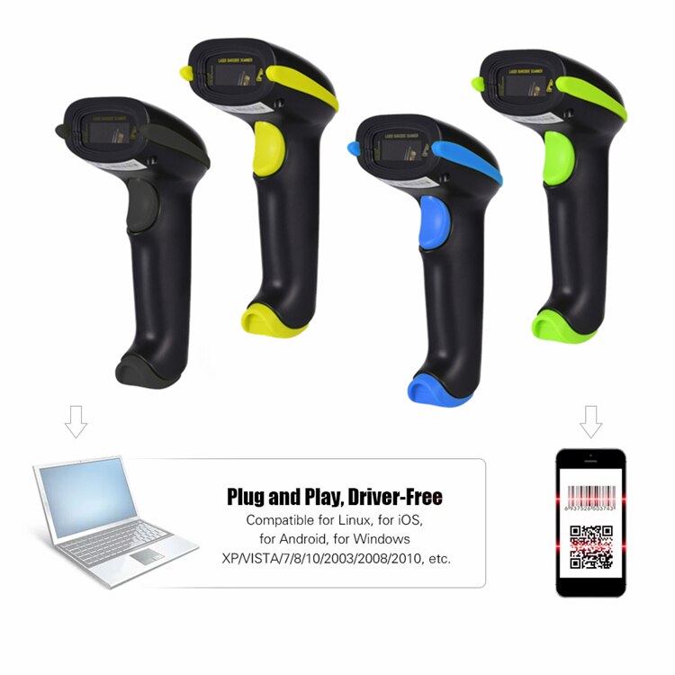 Cheapest 1DLaser Handheld Barcode scanner Wired Barcode Reader with USBinterface Wireless Barcode Scanner with Memory Gun Reader