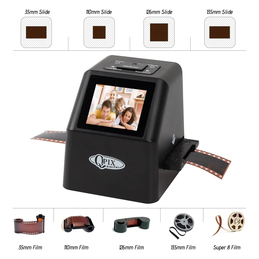 Portable Digital Film Scanner Convert 35mm 135 110 126KPK Super 8 Slides & Negatives to 22 Mega Pixels JPEG 2.4"LCD Screen