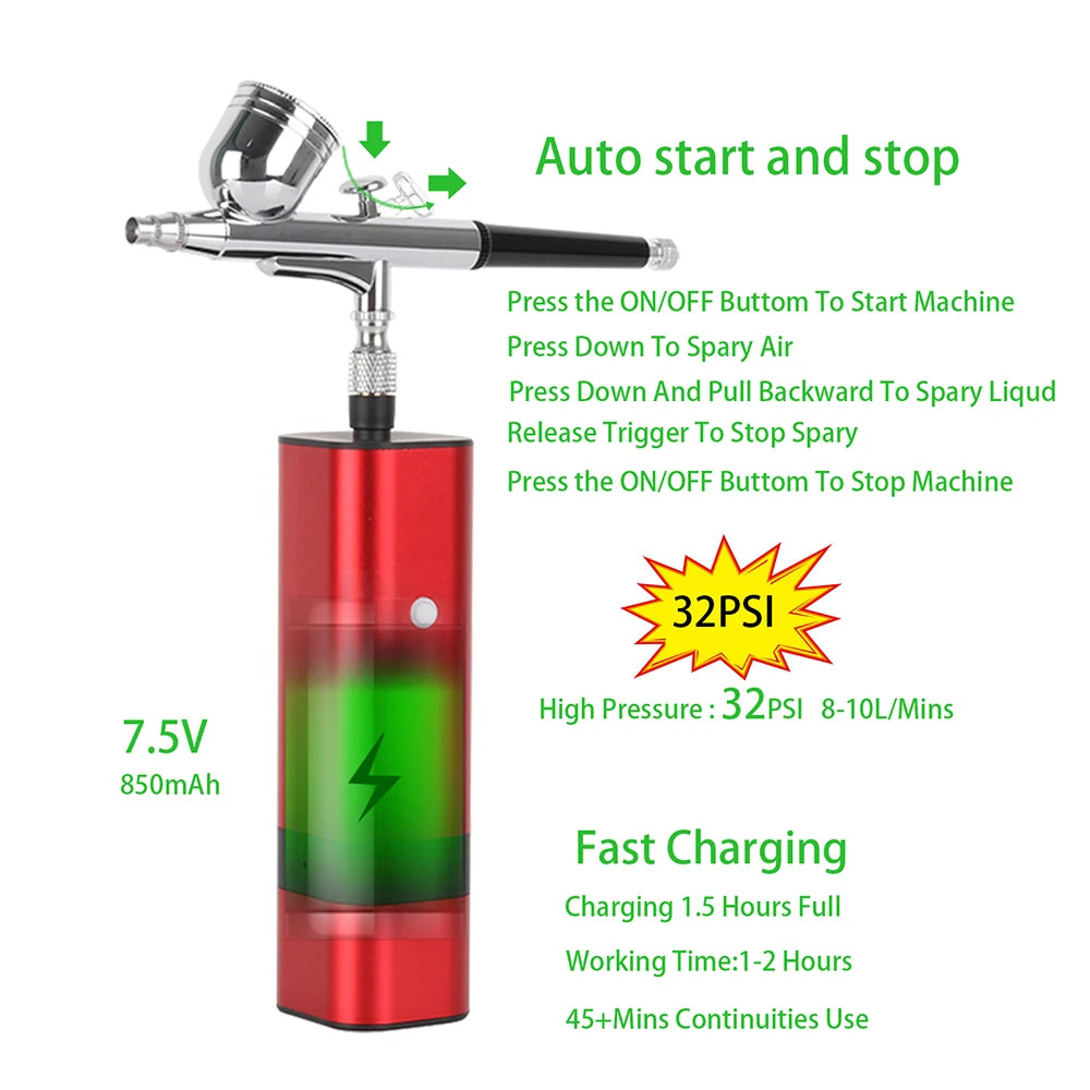 Best Quality New Arrival TM80S Wireless Airbrush With Compressor Kit 32Psi Auto Start Stop Mini Portable Cordless Personal