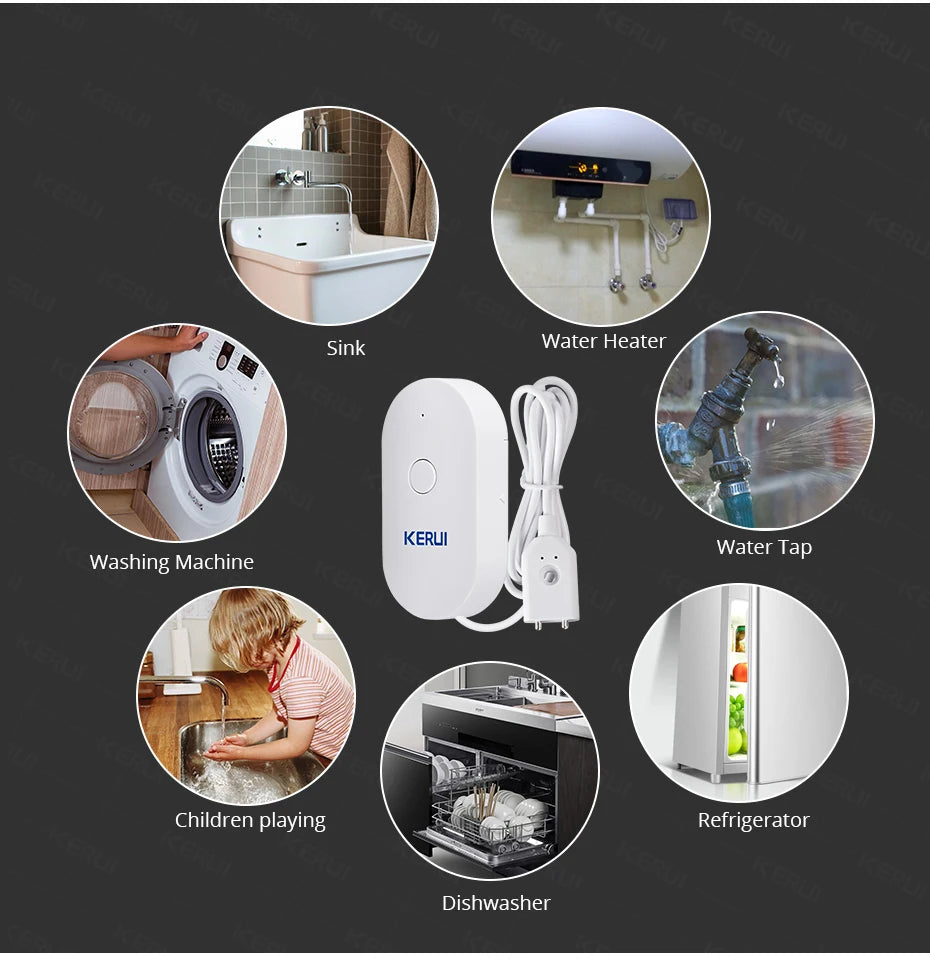 KERUI WiFi Water Leakage Sensor Tuya APP Smart Life Flood Alert Overflow Home Security Alarm System Water Level Detector