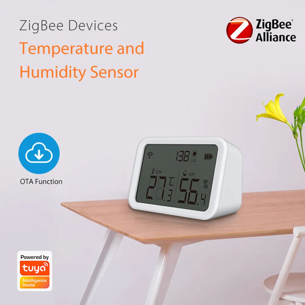 Tuya WiFi Zigbee LCD Temperature Humidity Sensor Lux Light Detector Indoor Hygrometer Thermometer ZigBee3.0 Hub Required