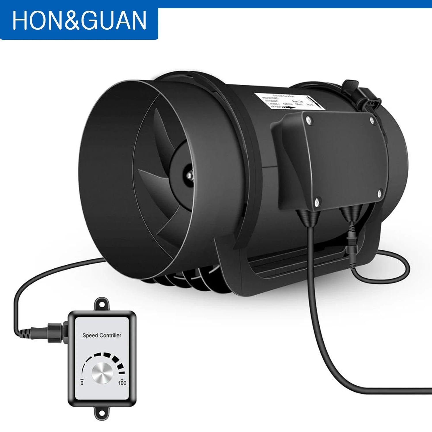 Hon&Guan 8 Inch Inline Duct Fan 0-10V PWM Variable Speed Controller Air Extractor for Bathroom Exhaust Ventilator EC Motor