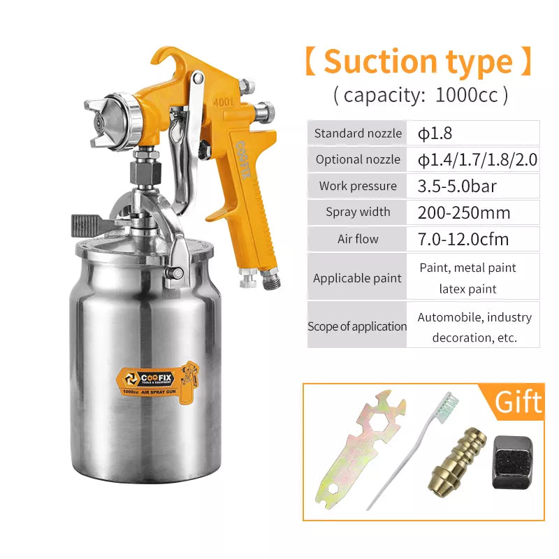 1000ML Spray Gun Professional Pneumatic Airbrush Sprayer Alloy Painting Atomizer Tool With Hopper For Painting Cars
