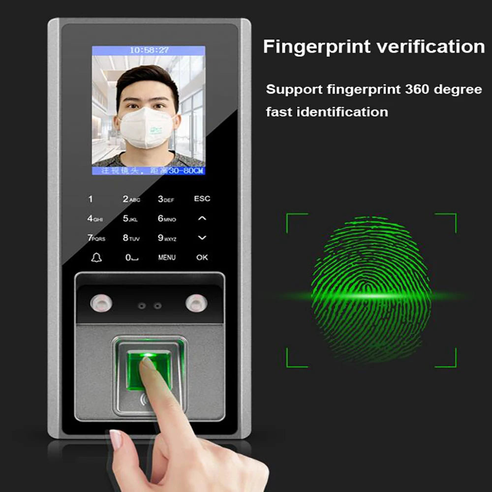 300 Face Recognition 3000 Fingerprint Capacity 3000 card 125Khz RFID Card Access Control Time attendance Door Lock System
